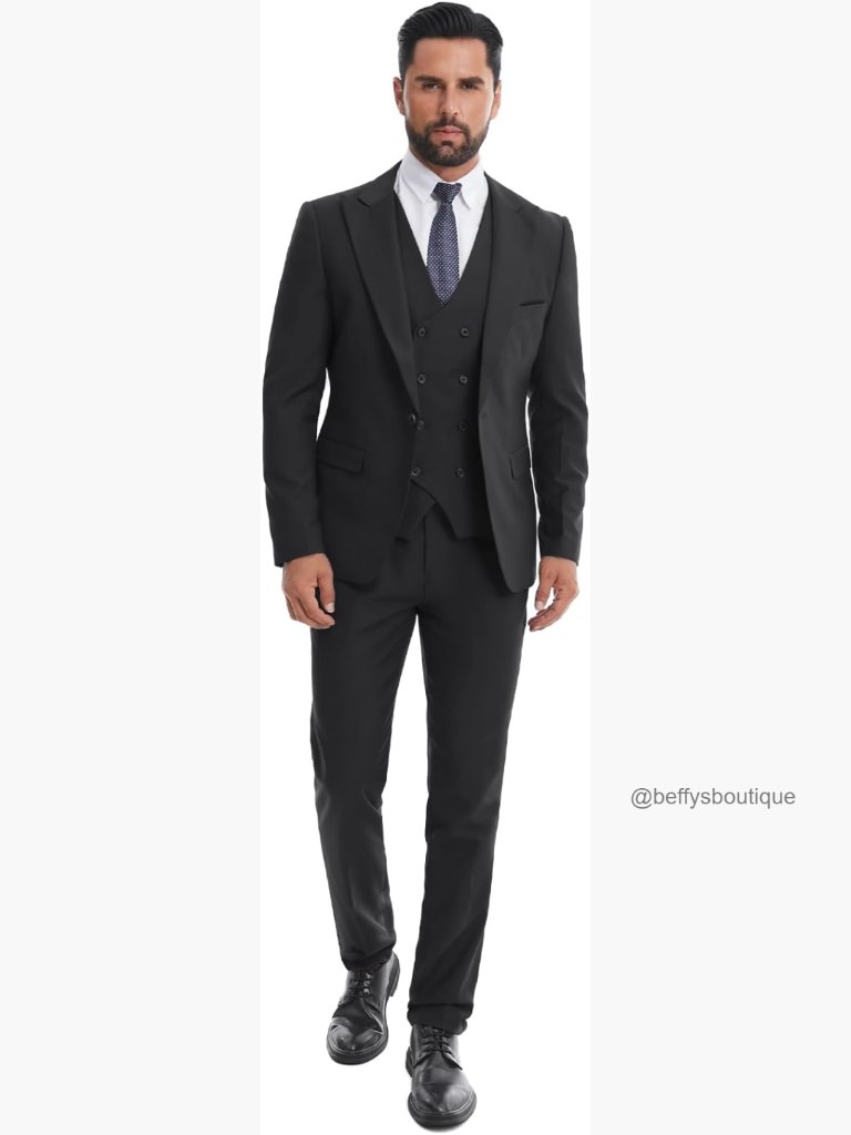Slim Fit 3-Piece Suit Set With Tuxedo Jacket Vest Pants For Wedding Business